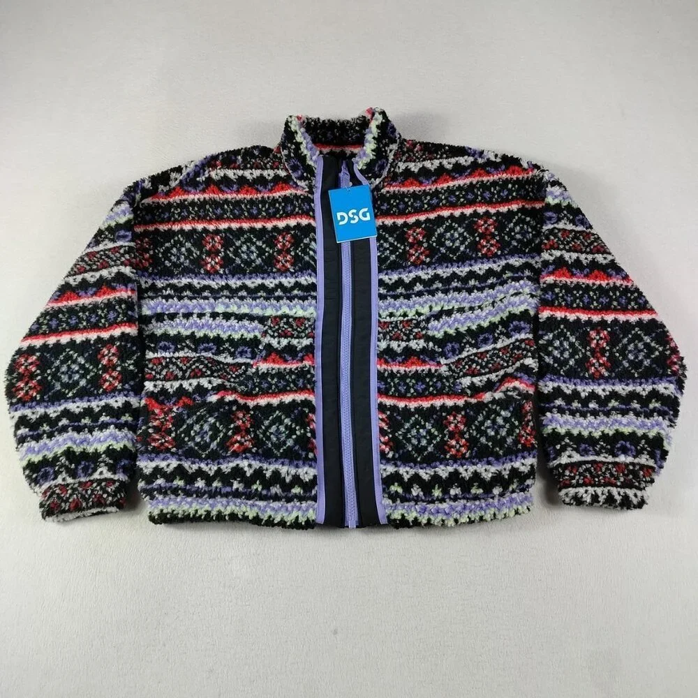 DSG Cozy Fleece Full Zip Girls Funky Flair Isle Multiple Sizes Small and XL